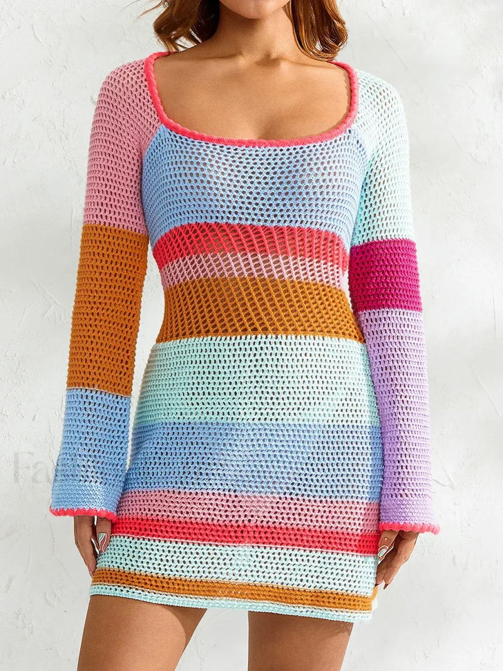 Knitted Cutout Stripe Mini Dress blue / S