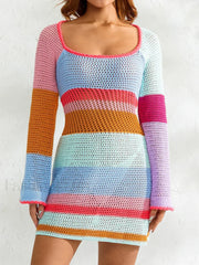 Knitted Cutout Stripe Mini Dress blue / S