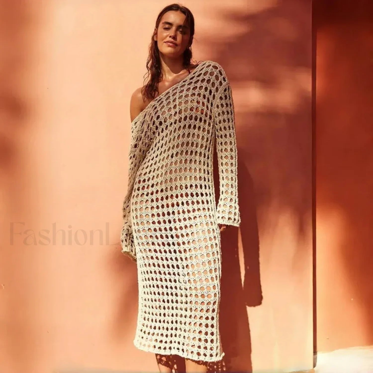 Knitted Hollow Long Dress Cover Up Beige / S