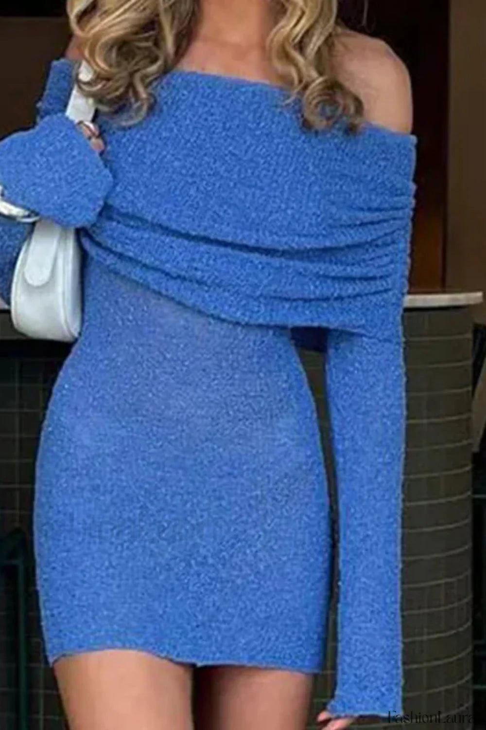 Knitted Hollow Off Shoulder Long Sleeve Mini Dress