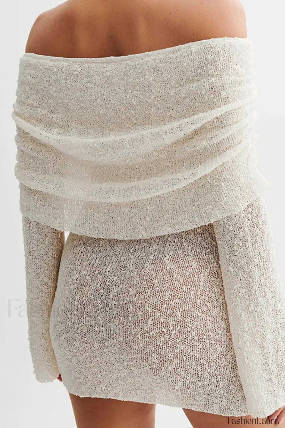 Knitted Hollow Off Shoulder Long Sleeve Mini Dress