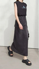 Knitted Letter Embroidered Loose T Shirt Black / S