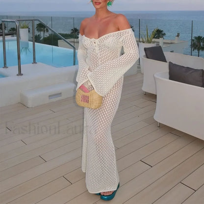 Knitted Long Sleeve V Neck Tie Up Cover Up