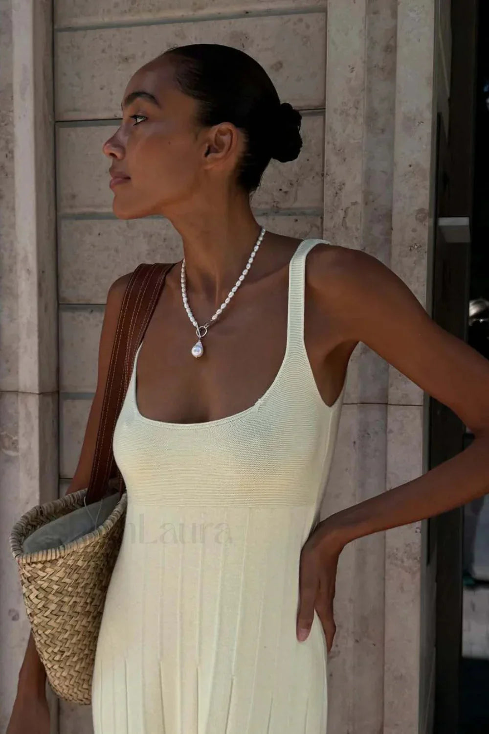 Knitted Sleeveless Halter Strappy Maxi Dress