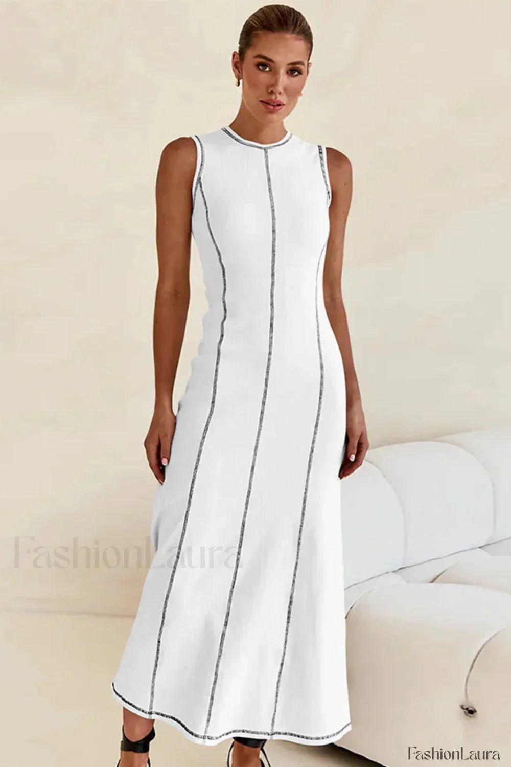 Knitted Sleeveless Round Neck A Line Slip Dress