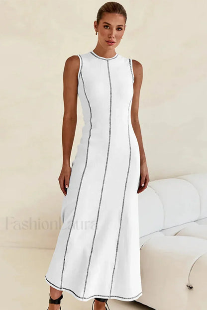 Knitted Sleeveless Round Neck A Line Slip Dress