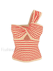 Knitted Stripe One Shoulder Tank Top Tops&Tees