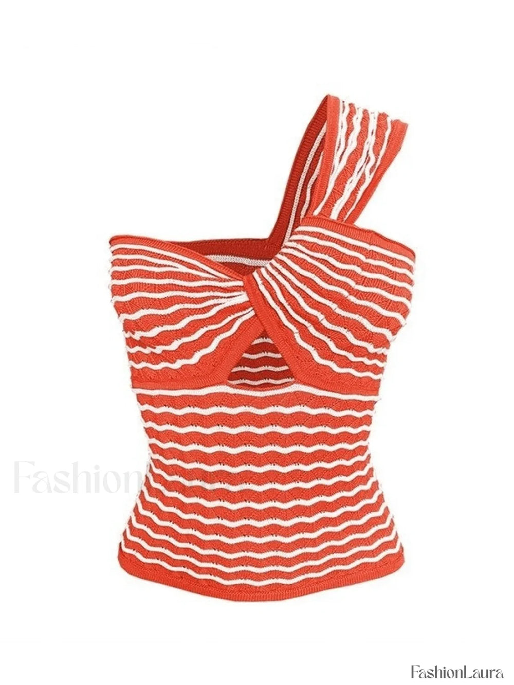 Knitted Stripe One Shoulder Tank Top Tops&Tees