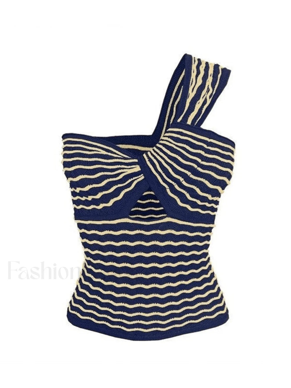 Knitted Stripe One Shoulder Tank Top Tops&Tees