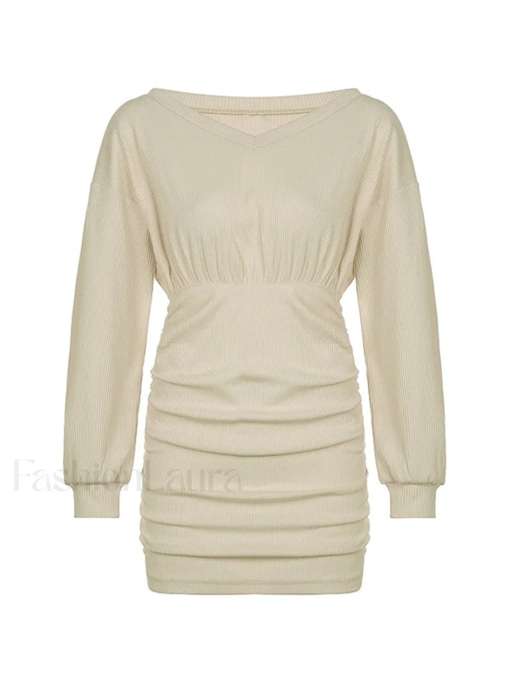 Knitted V Neck Long Sleeve Mini Dress Mini Dresses