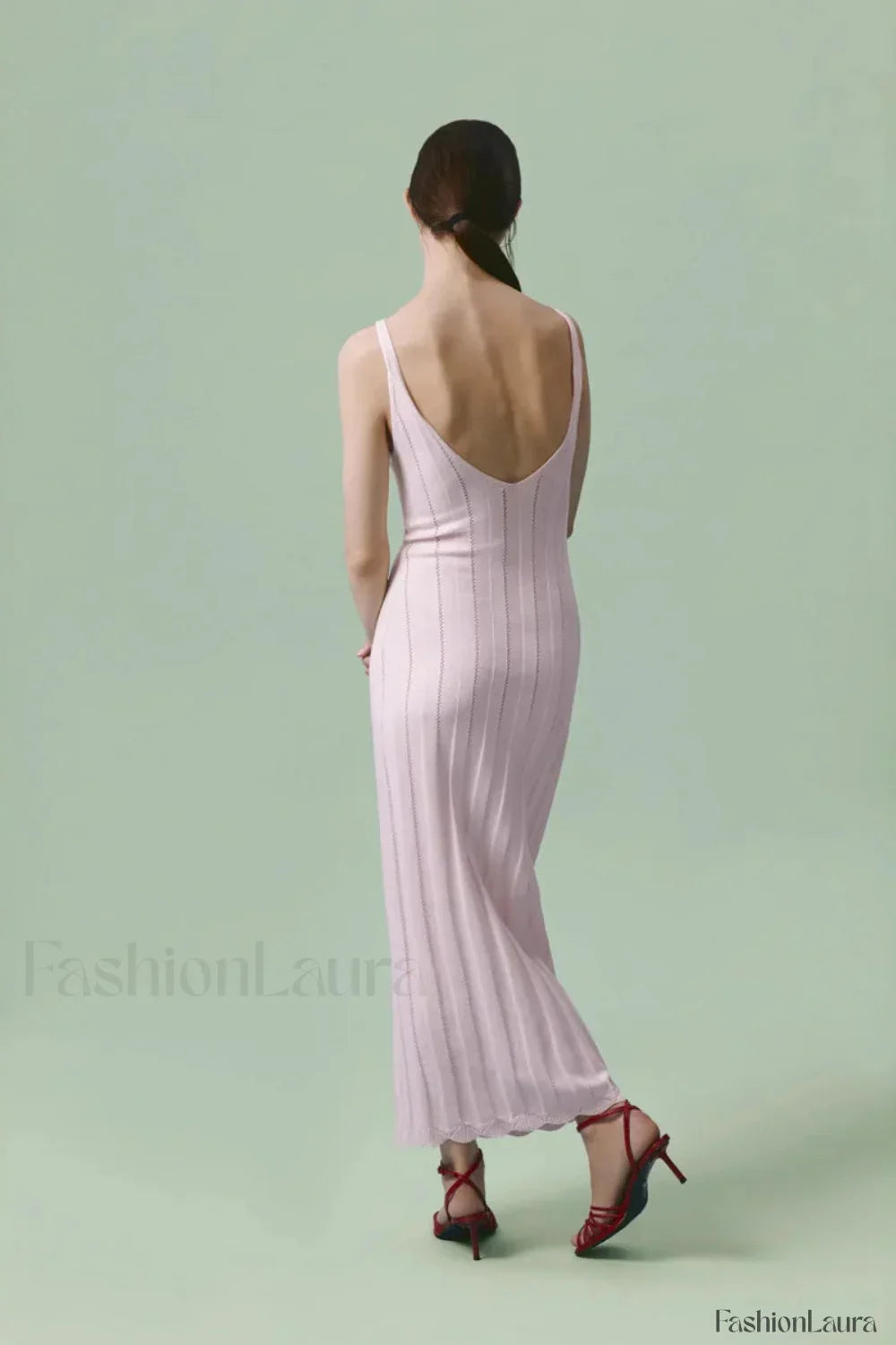 Knitted V Neck Sleeveless Halter Maxi Dress