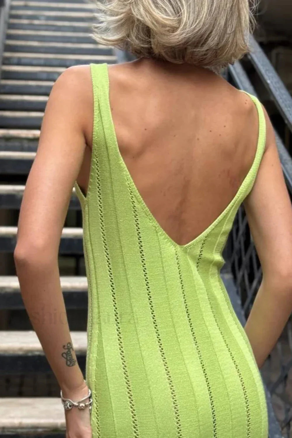 Knitted V Neck Sleeveless Halter Maxi Dress