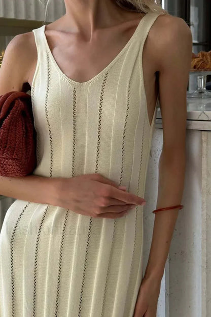 Knitted V Neck Sleeveless Halter Maxi Dress