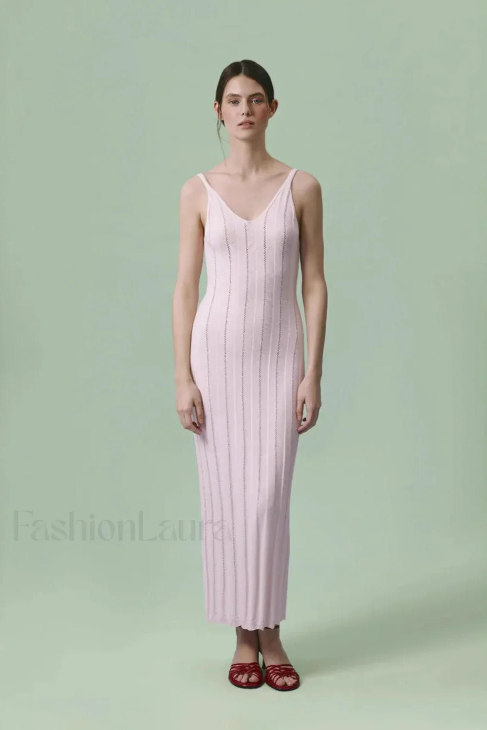 Knitted V Neck Sleeveless Halter Maxi Dress