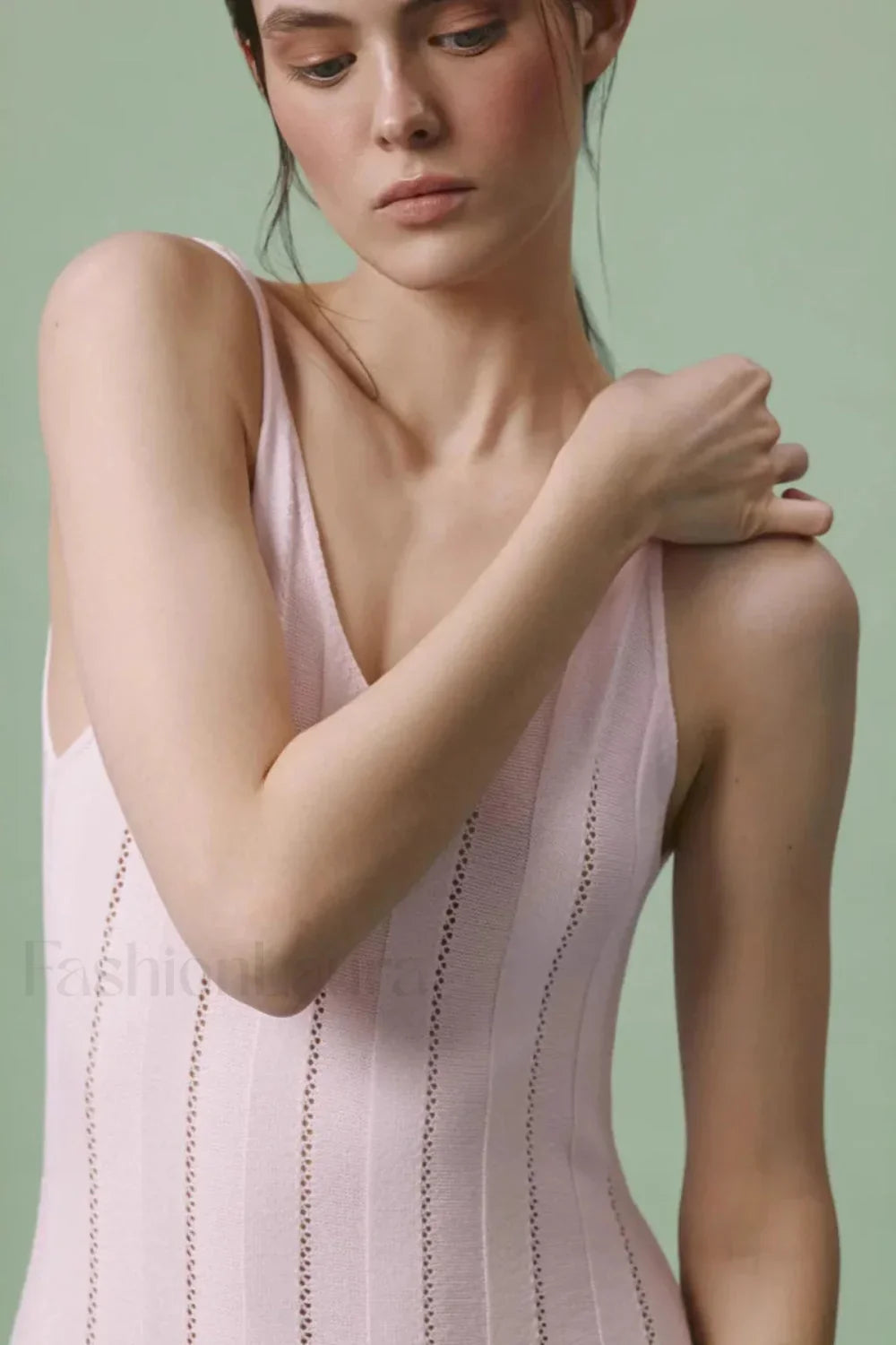 Knitted V Neck Sleeveless Halter Maxi Dress Pink / S