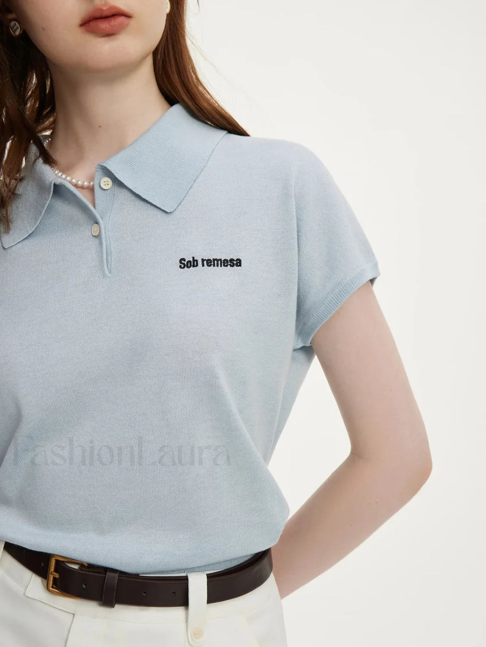 Knitwear Polo Neck Light Blue T Shirt