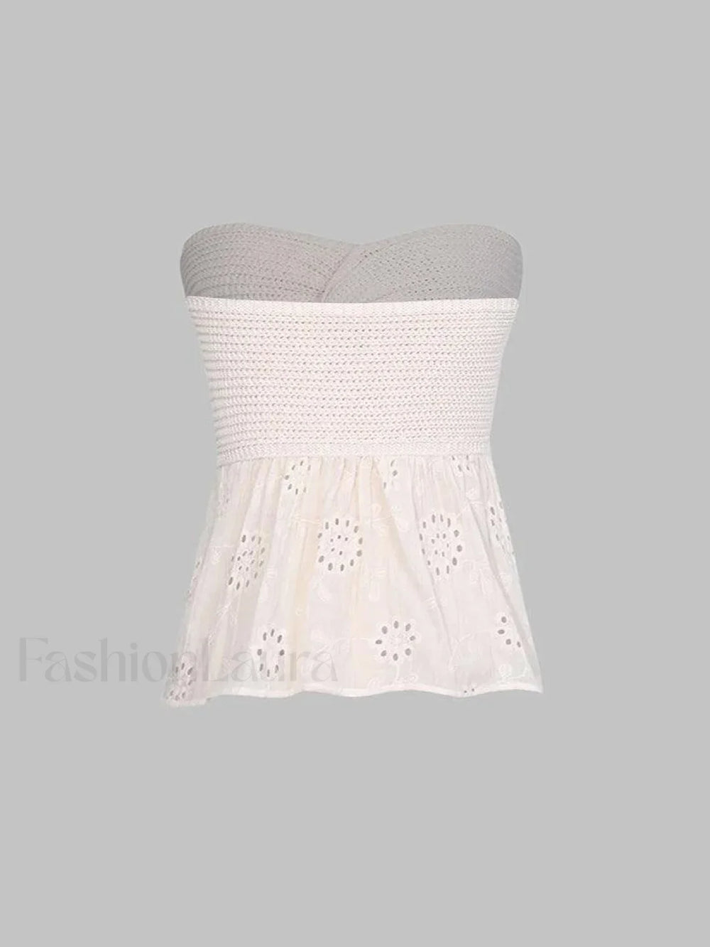 Knot Front Knit Embroidered Tube Top Tops&Tees