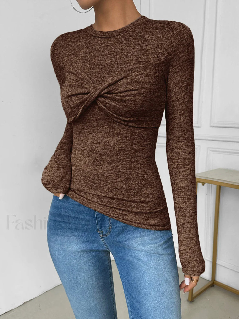 Knotted Skinny Jersey Top Light Brown / XS T Shirts