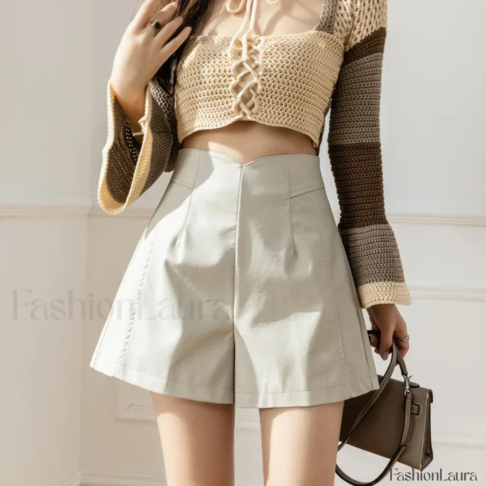 Korean Fashion Zipper High Waist Casual Boots Shorts creamy white / S