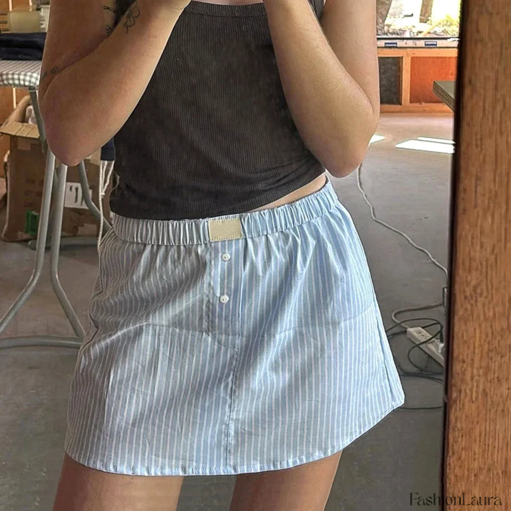 Korean Plaid Boxer Mini Skirt Blue / S