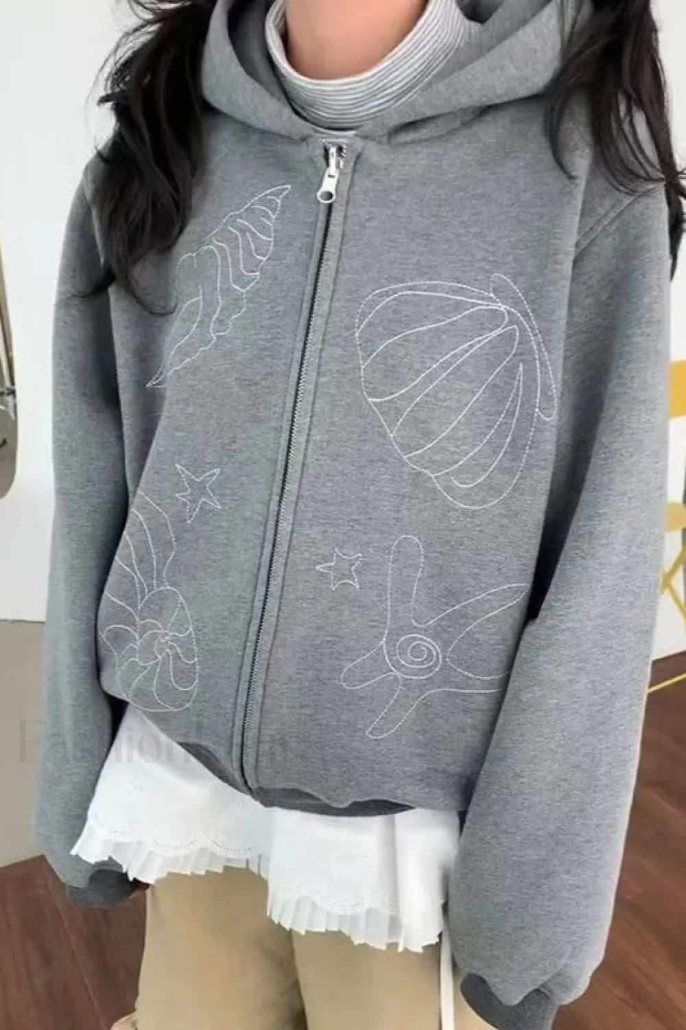 Korean Streetwear Long Sleeve Hoodie Grey / S