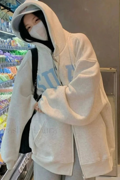 Korean Style Letter Print Drawstring Hoodie