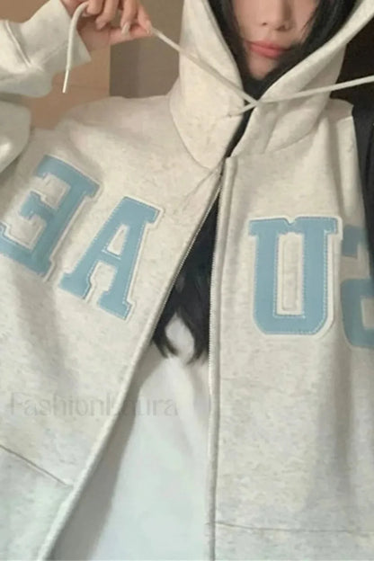 Korean Style Letter Print Drawstring Hoodie
