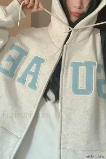 Korean Style Letter Print Drawstring Hoodie