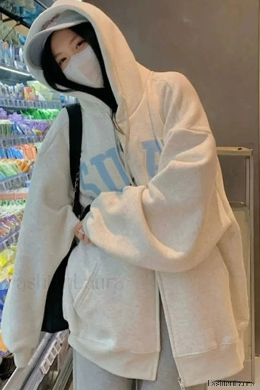 Korean Style Letter Print Drawstring Hoodie