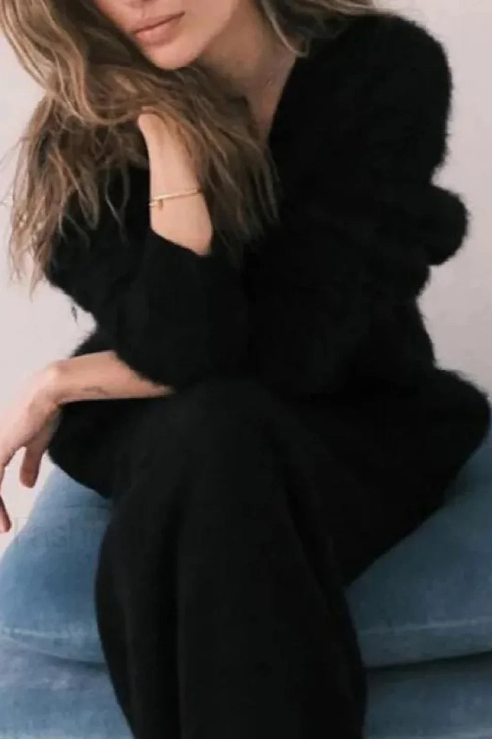 Korean Style Long Sleeve Knit Cardigan Black / S