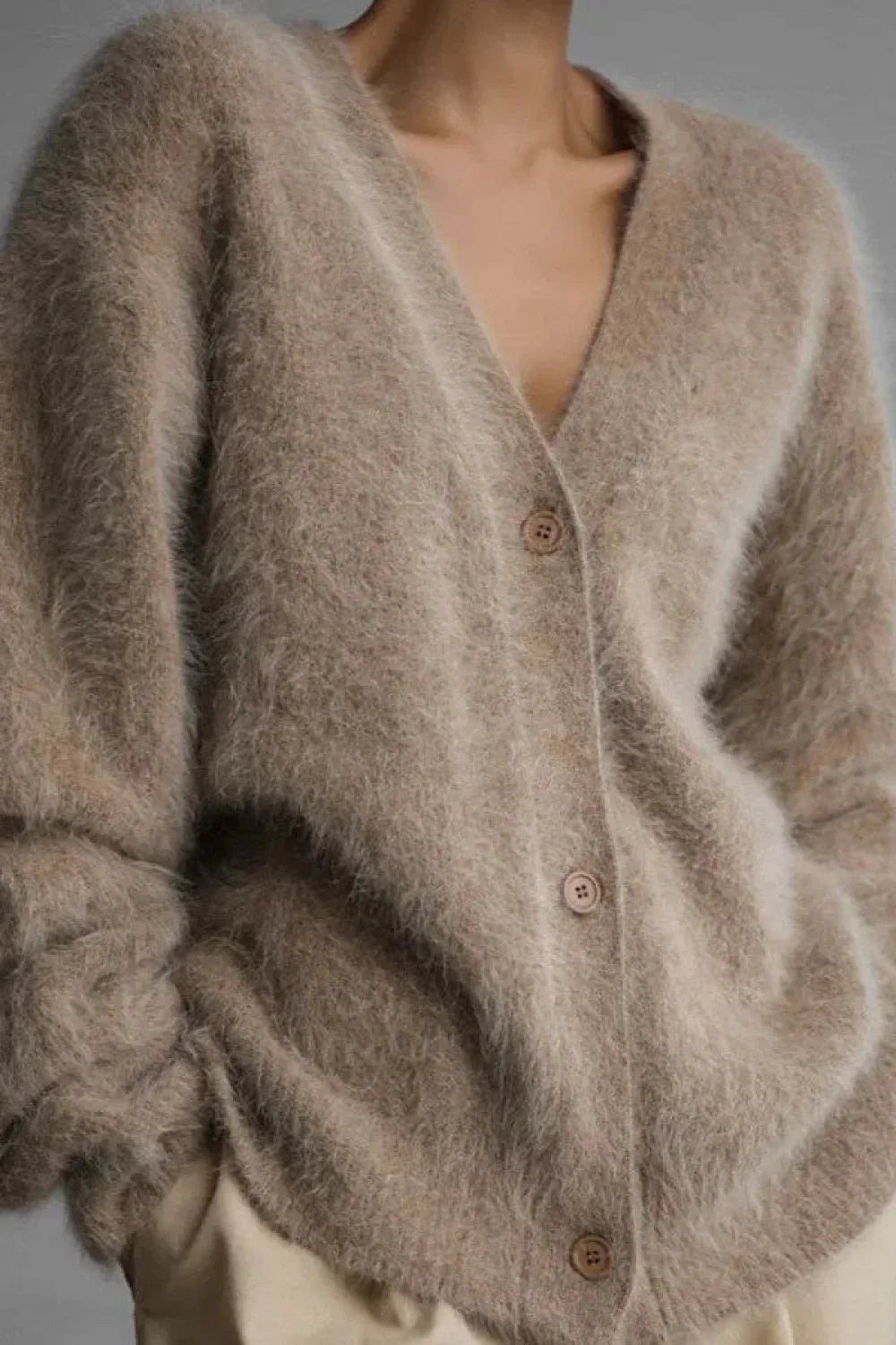 Korean Style Long Sleeve Knit Cardigan Khaki / S