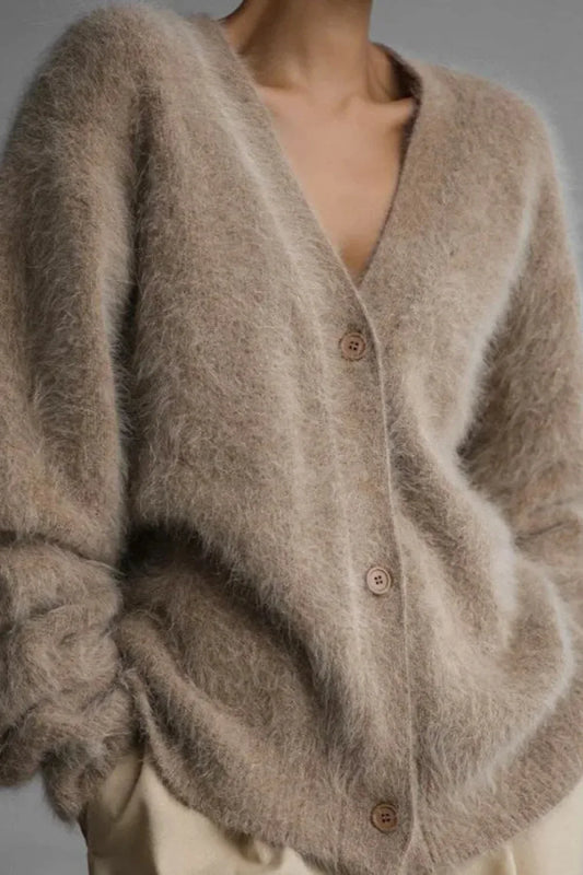 Korean Style Long Sleeve Knit Cardigan Khaki / S