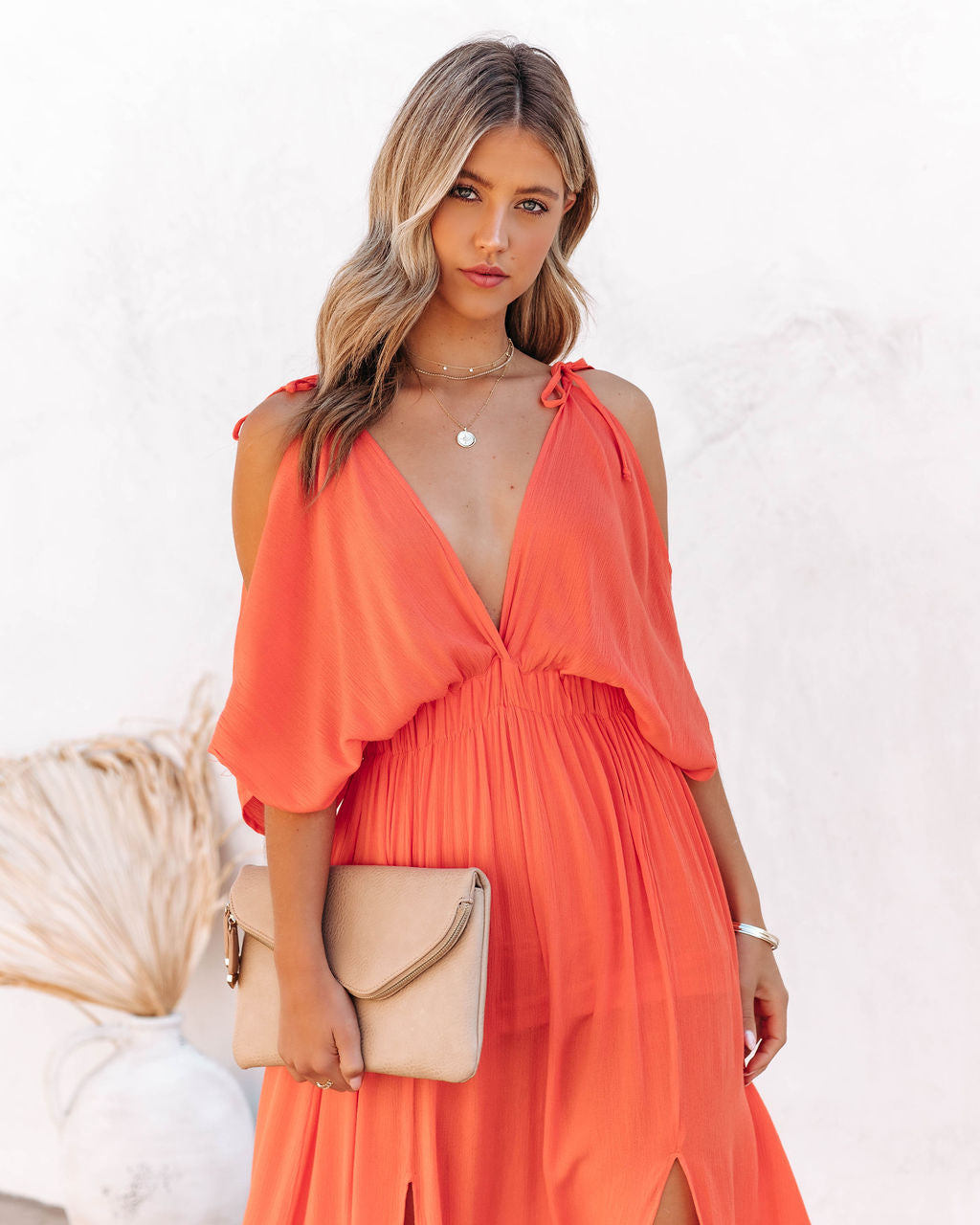 Korrine Cold Shoulder Maxi Dress - Coral