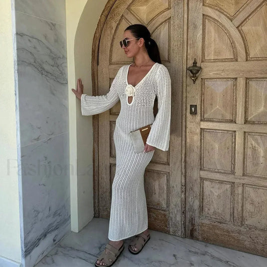 Lace Bat Sleeve Beach Shirt Cover Up WHITE / S