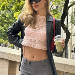 Lace Cap Sleeve Mesh Crop Top