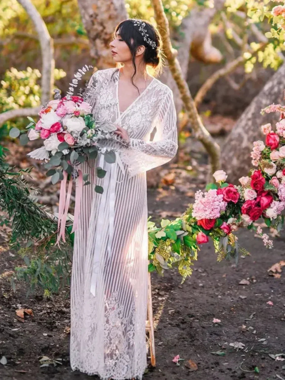 Lace Cardigan Kimono Robe Cover Up WHITE / One Size