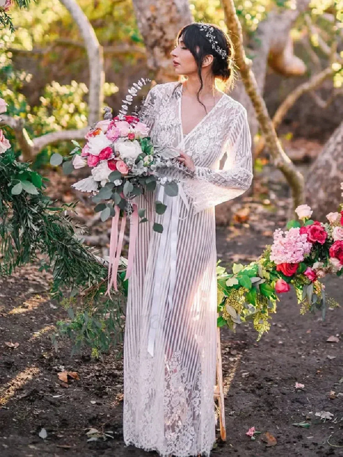 Lace Cardigan Kimono Robe Cover Up WHITE / One Size