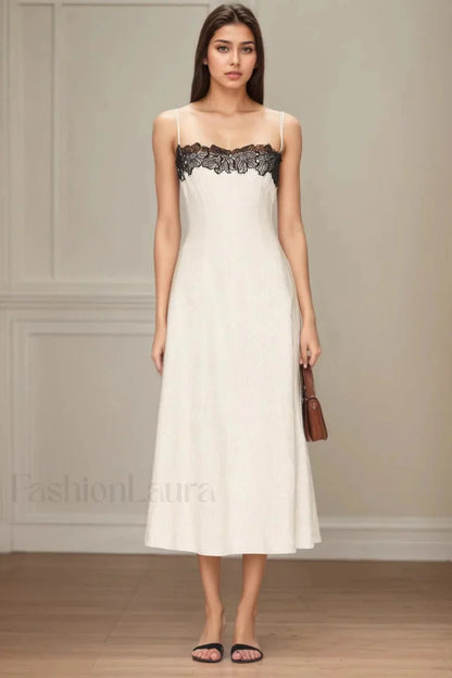 Lace Contrast Off Shoulder Strappy White Maxi Dress Off white / S