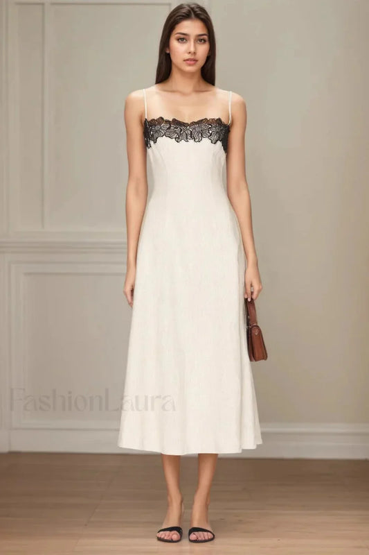 Lace Contrast Off Shoulder Strappy White Maxi Dress Off white / S