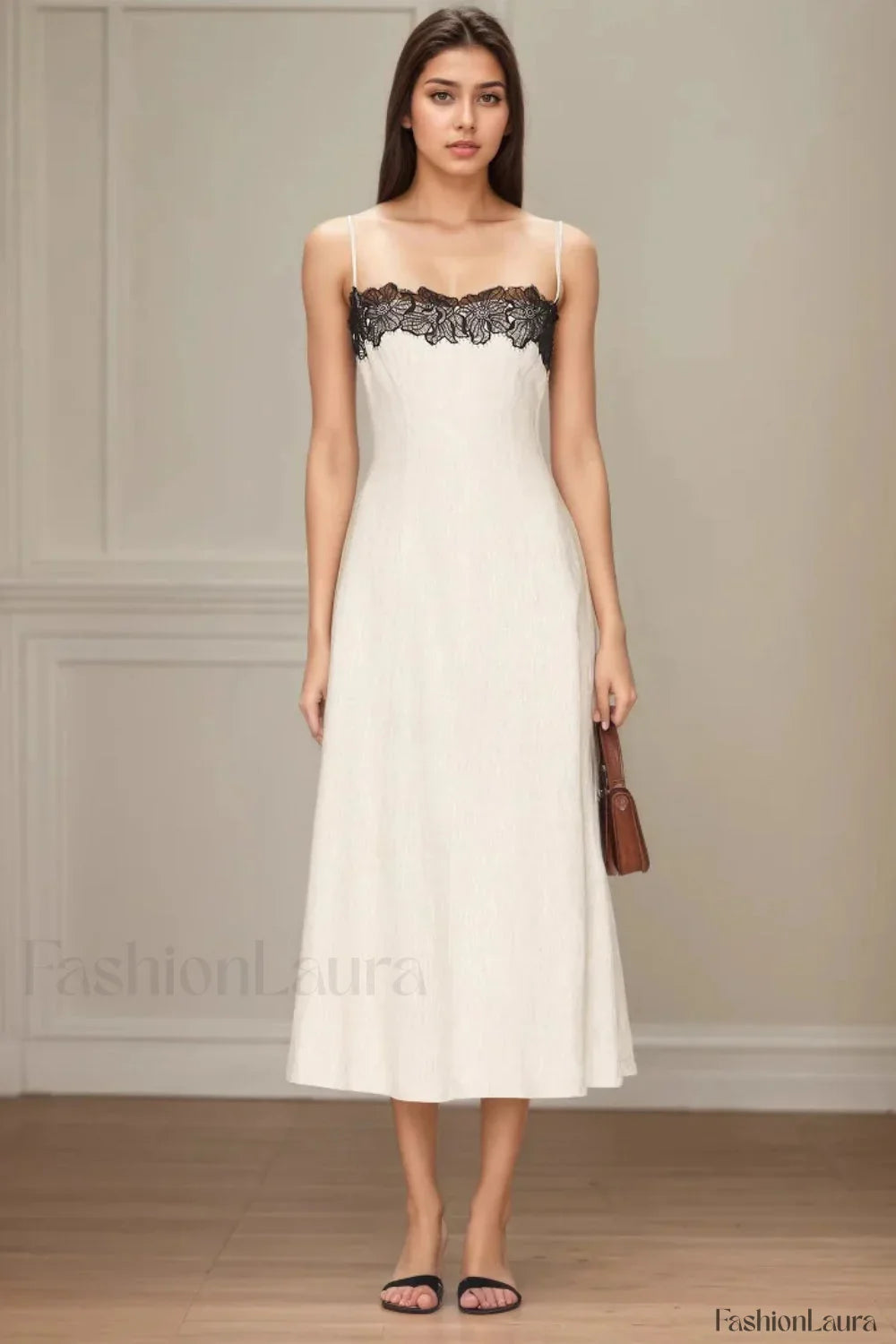 Lace Contrast Off Shoulder Strappy White Maxi Dress Off white / S