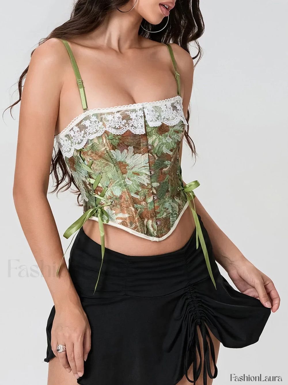 Lace Corset Tie Back Crop Top