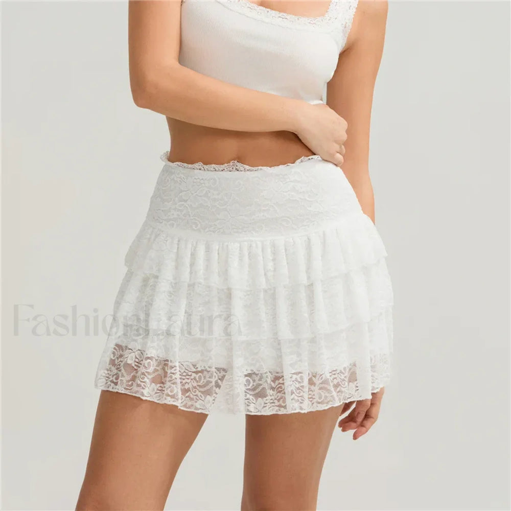 Lace Fairycore Korean Mini Skirt WHITE / S