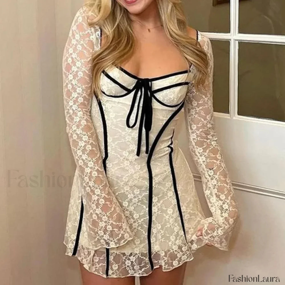 Lace Flared Sleeve Mini Dress