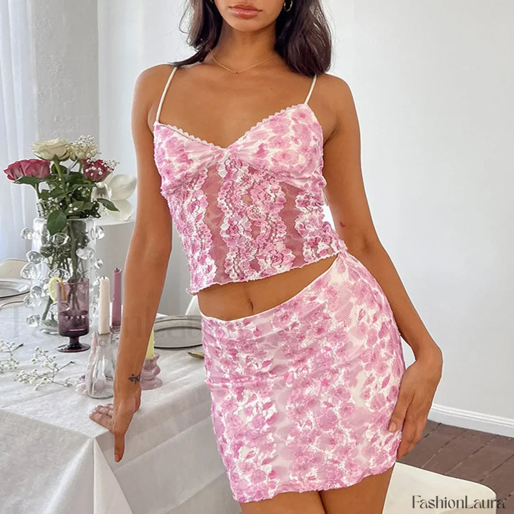 Lace Floral Mini Set Crop Top