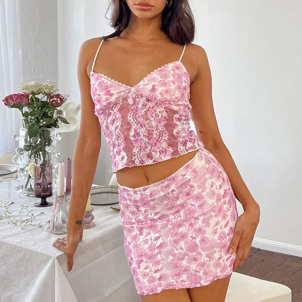 Lace Floral Mini Set Crop Top