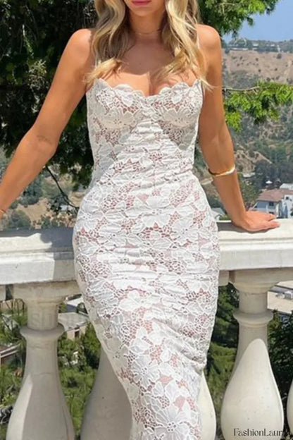 Lace Halter Split Hip Wrapped Sexy Maxi Floral Dress