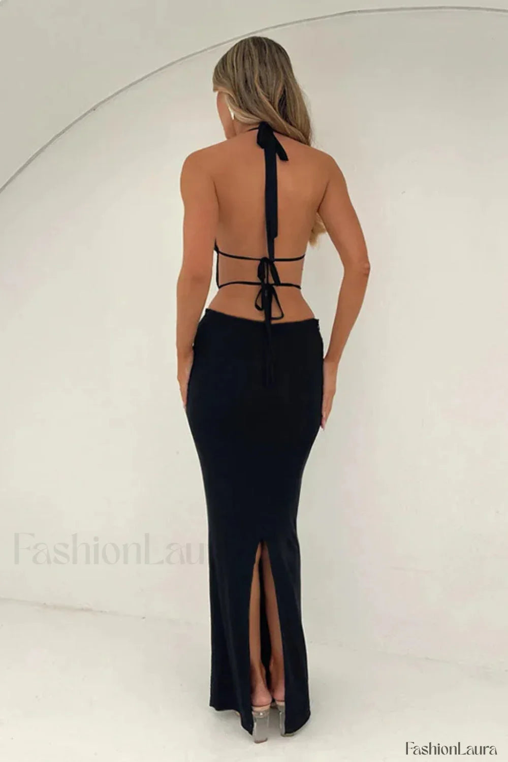 Lace Hollow Deep V Neck Strappy Maxi Dress