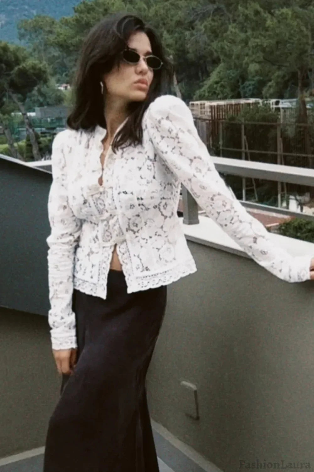 Lace Hollow See Through Cardigan White / S