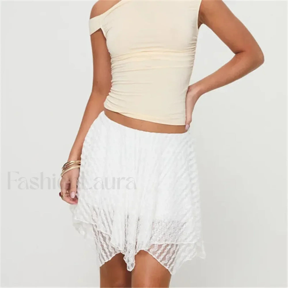 Lace Layered A Line Skirt WHITE / S