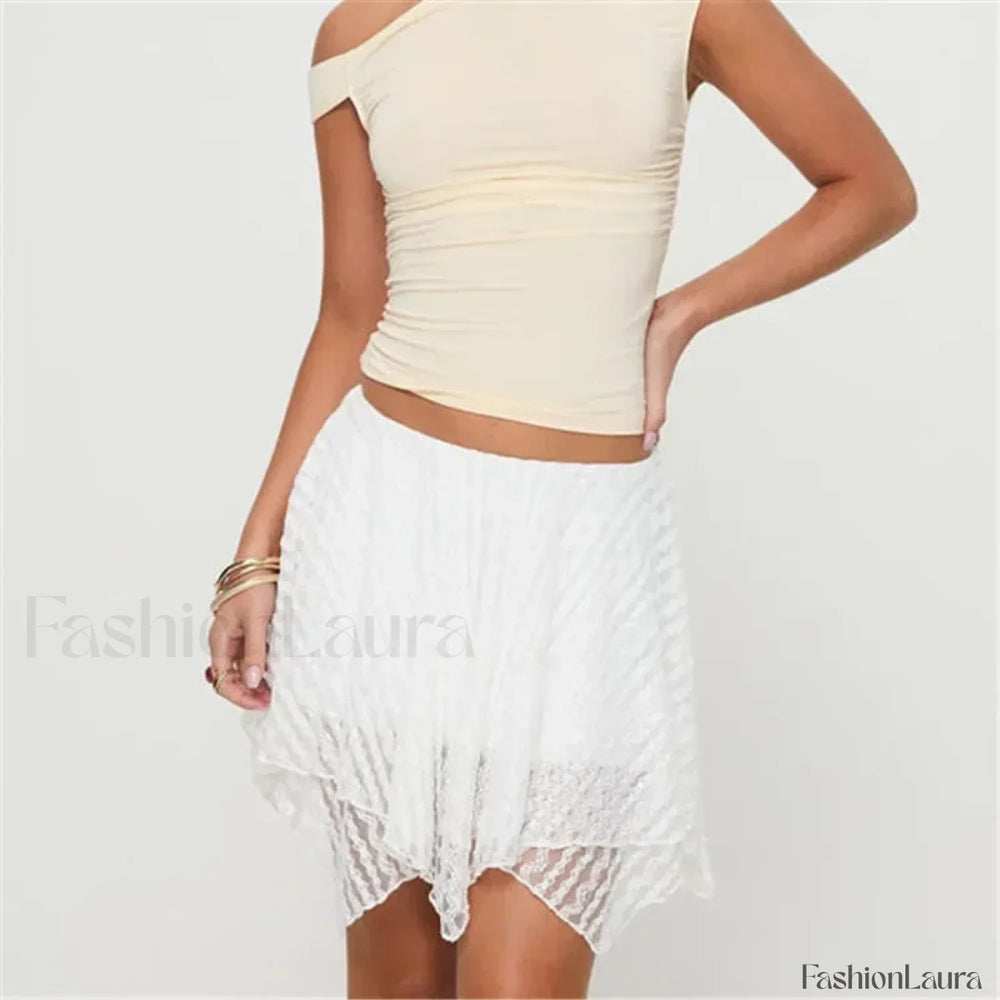 Lace Layered A Line Skirt WHITE / S